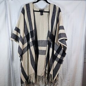 Banana Republic Cashmere Wool Blend Wrap Shrug Poncho One Size Black Cream